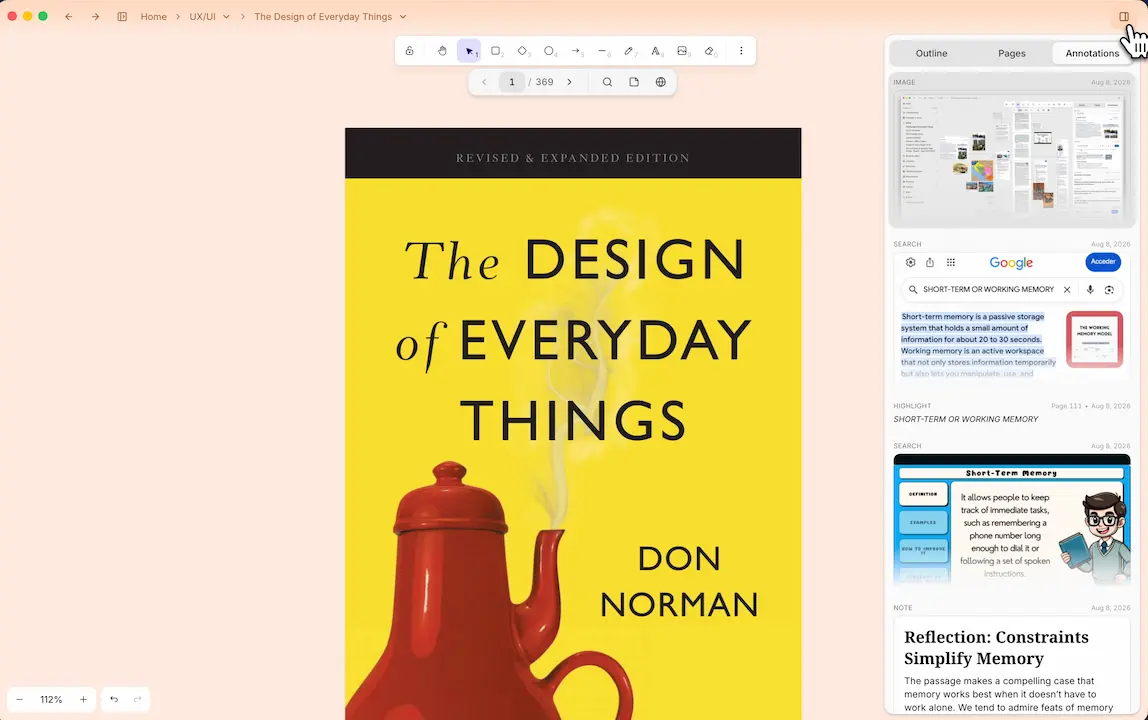 Outline, thumbs, annotations