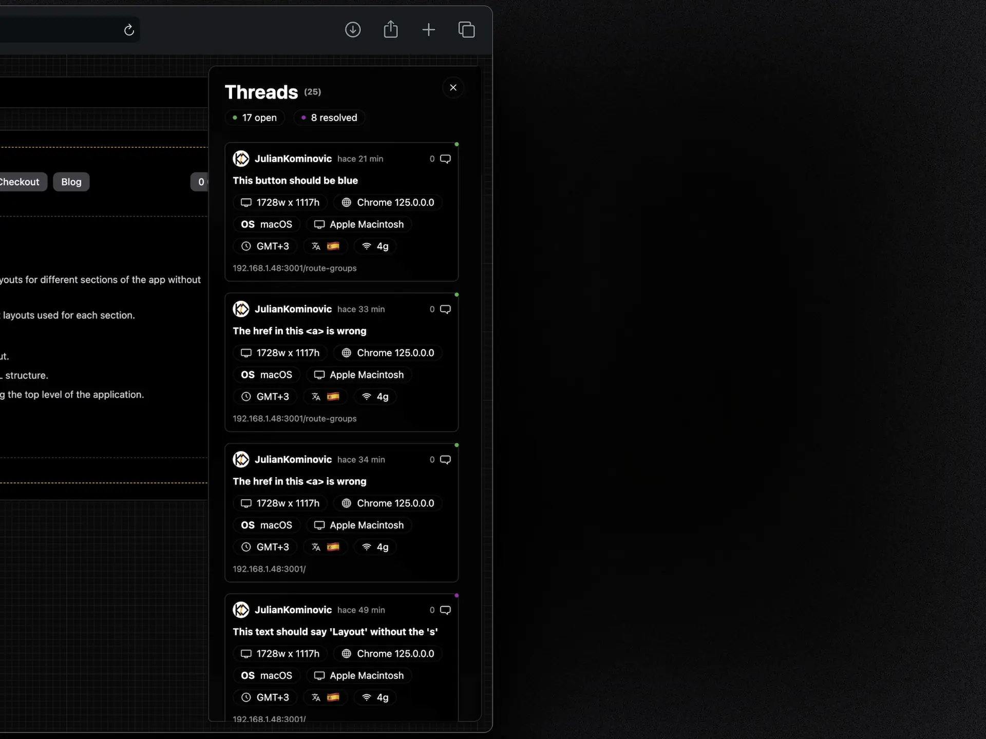 Live feedback threads